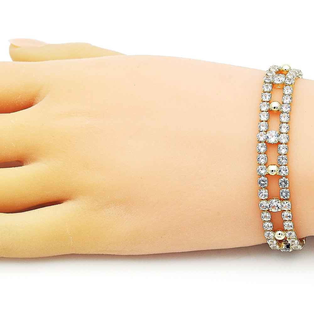 Oro Laminado Tennis Bracelet, Gold Filled Style with White Cubic Zirconia, Polished, Golden Finish