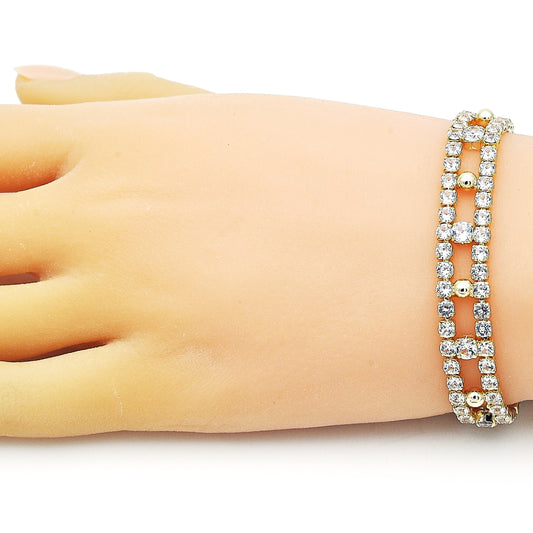 Oro Laminado Tennis Bracelet, Gold Filled Style with White Cubic Zirconia, Polished, Golden Finish