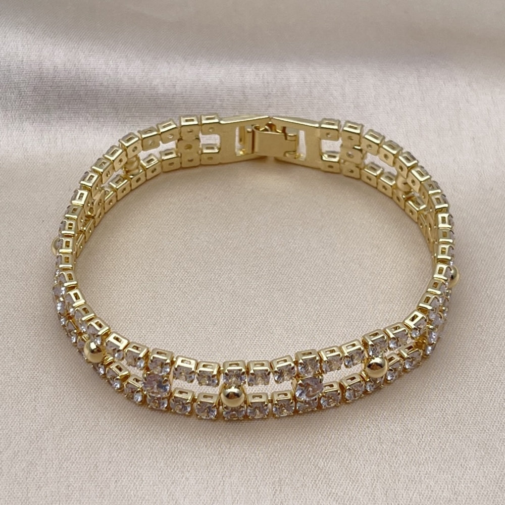 Oro Laminado Tennis Bracelet, Gold Filled Style with White Cubic Zirconia, Polished, Golden Finish