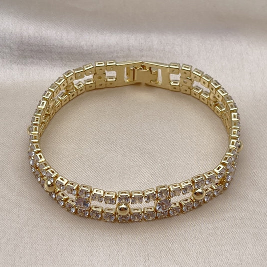 Oro Laminado Tennis Bracelet, Gold Filled Style with White Cubic Zirconia, Polished, Golden Finish