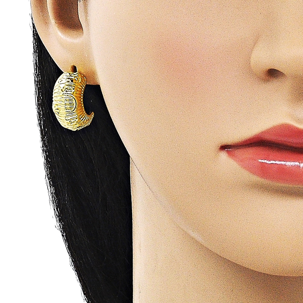 Oro Laminado Stud Earring, Gold Filled Style Moon and Star Design, Diamond Cutting Finish, Golden Finish