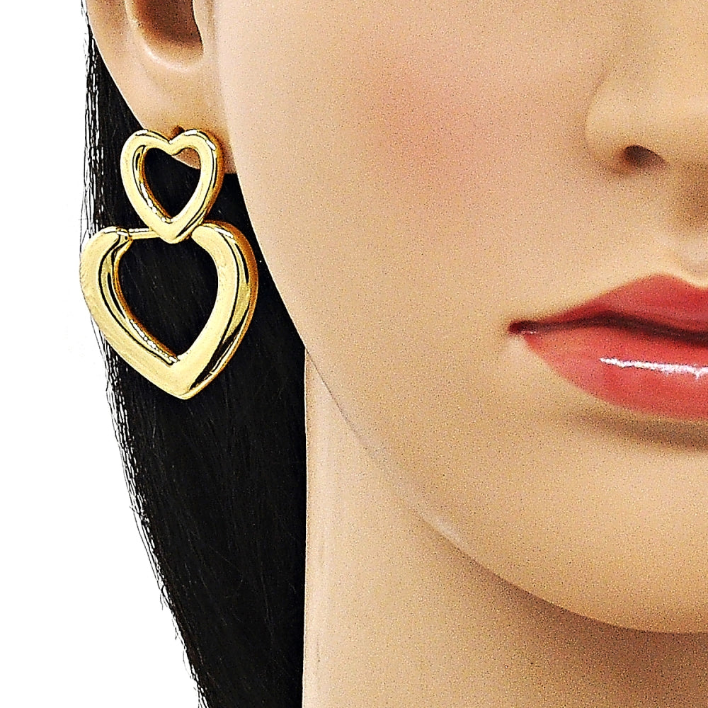 Oro Laminado Dangle Earring, Gold Filled Style Heart Design, Polished, Golden Finish