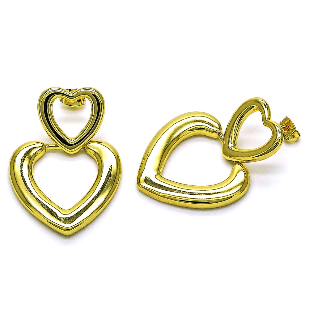 Oro Laminado Dangle Earring, Gold Filled Style Heart Design, Polished, Golden Finish