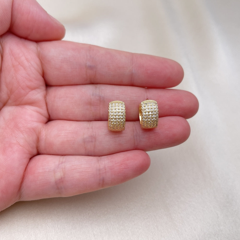 Oro Laminado Huggie Hoop, Gold Filled Style Cluster Design, with White Micro Pave, Polished, Golden Finish