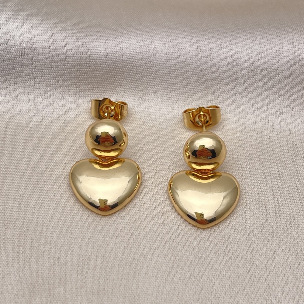 Oro Laminado Stud Earring, Gold Filled Style Heart and Ball Design, Polished, Golden Finish
