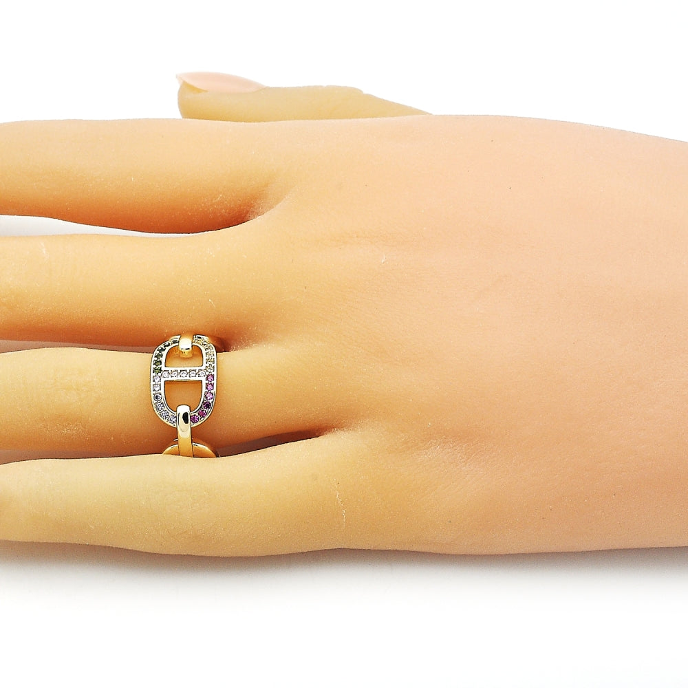 Oro Laminado Multi Stone Ring, Gold Filled Style Mariner Design, with Multicolor Micro Pave, Polished, Golden Finish