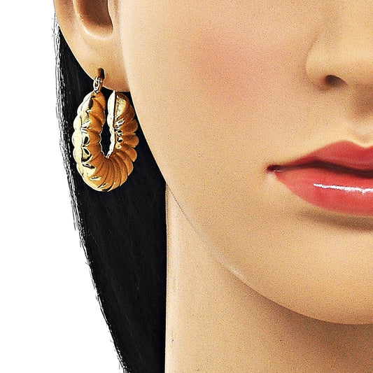 Oro Laminado Medium Hoop, Gold Filled Style Hollow Design, Diamond Cutting Finish, Golden Finish