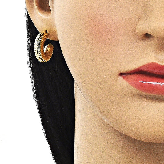 Oro Laminado Small Hoop, Gold Filled Style Hollow Design, Diamond Cutting Finish, Golden Finish