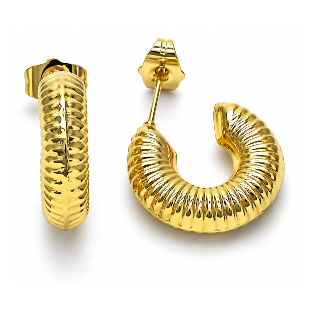 Oro Laminado Small Hoop, Gold Filled Style Hollow Design, Diamond Cutting Finish, Golden Finish