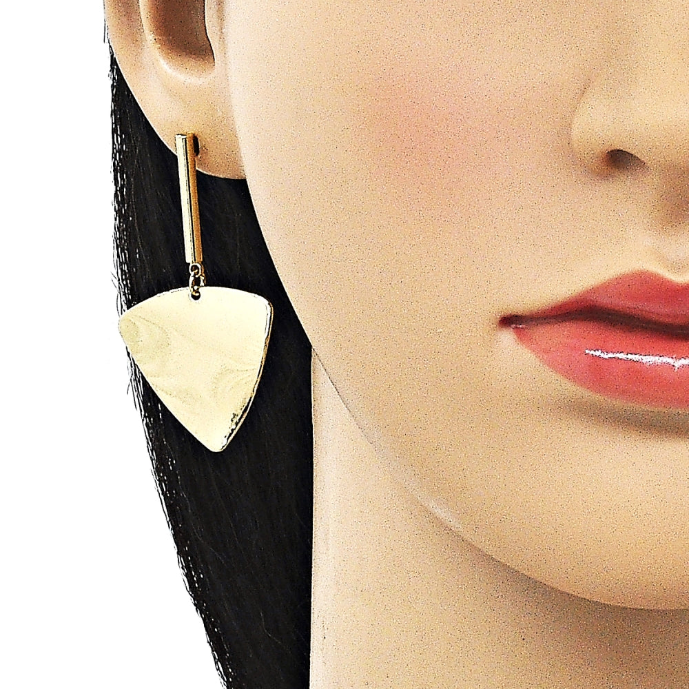Oro Laminado Long Earring, Gold Filled Style Polished, Golden Finish