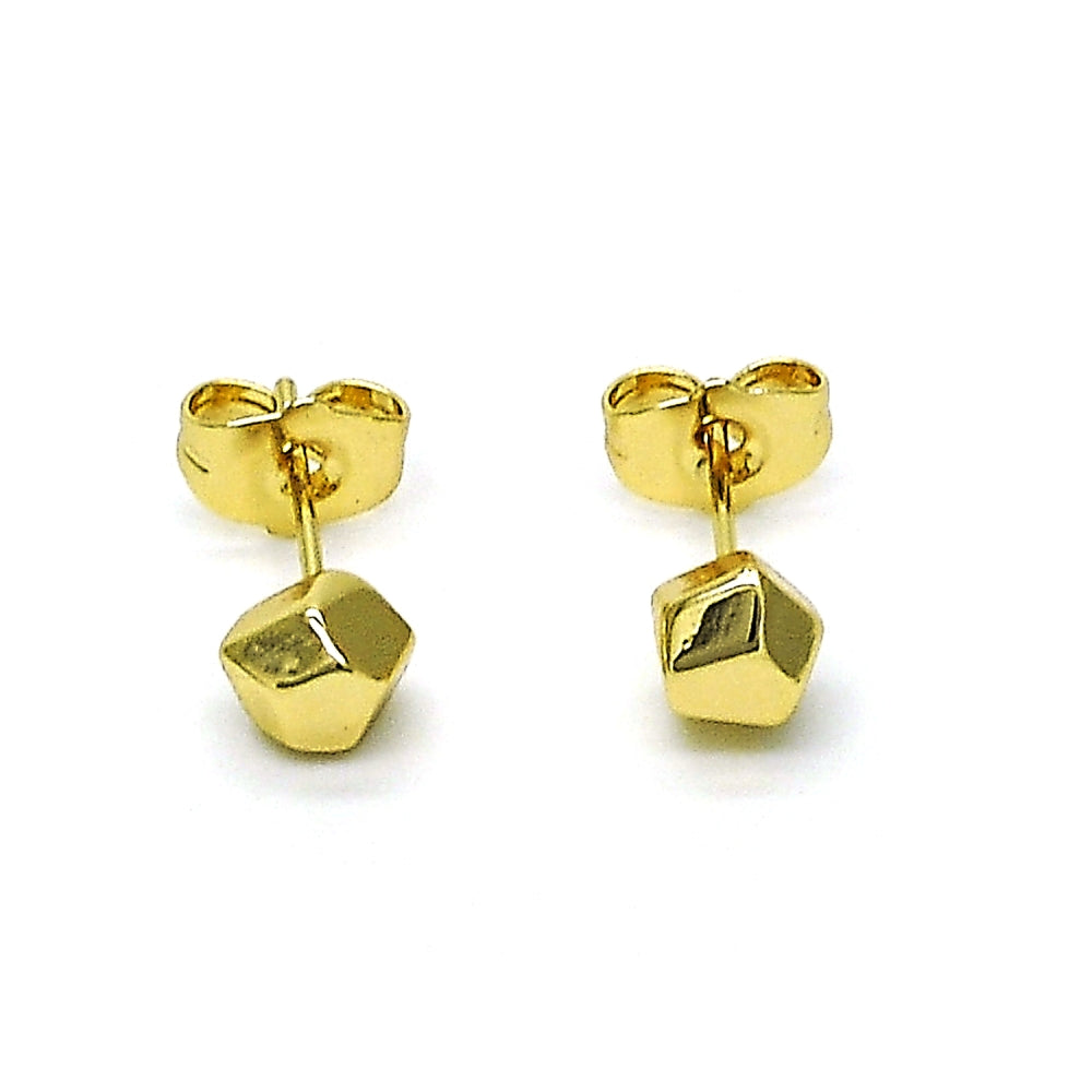Oro Laminado Stud Earring, Gold Filled Style Polished, Golden Finish