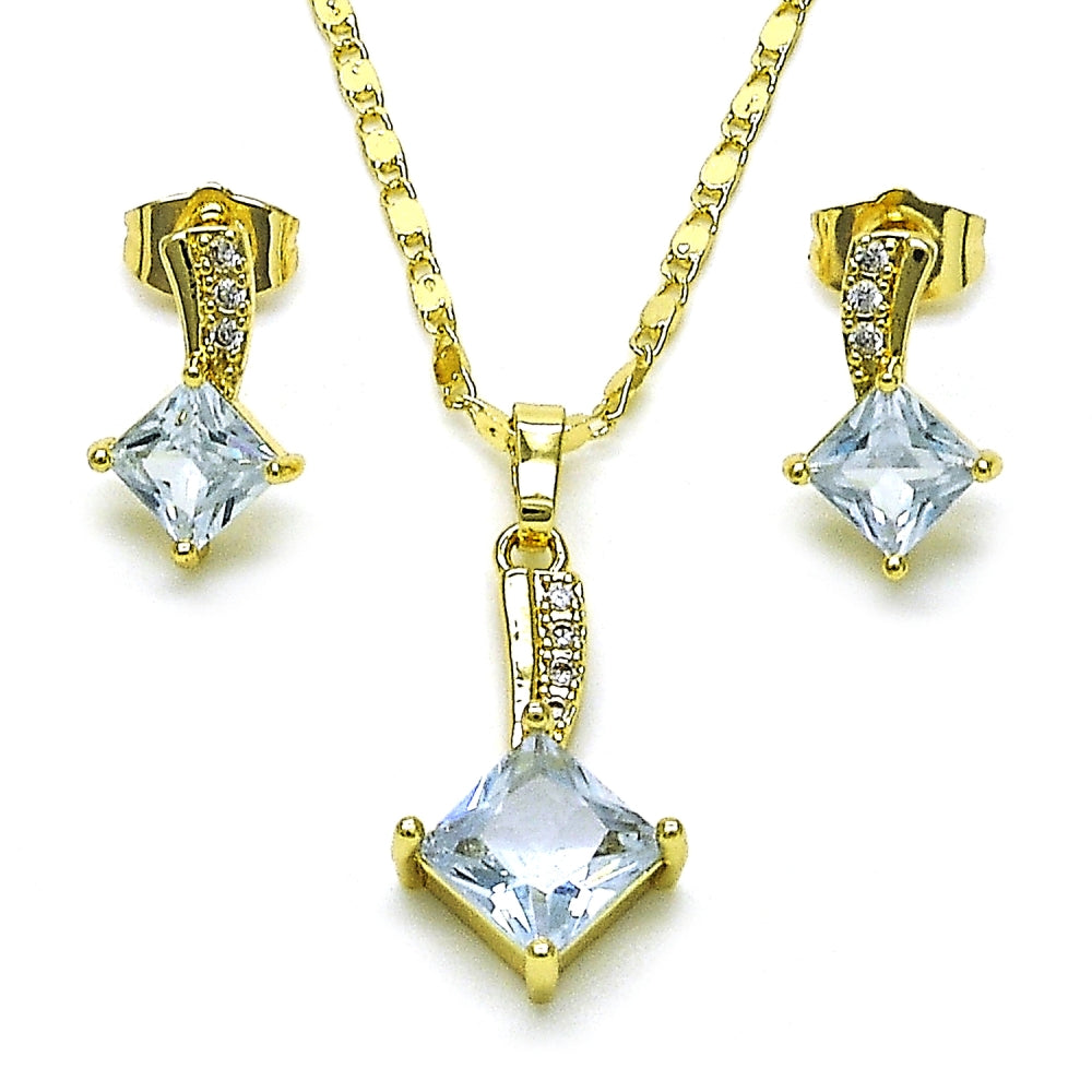 Oro Laminado Earring and Pendant Adult Set, Gold Filled Style with White Micro Pave and White Cubic Zirconia, Polished, Golden Finish