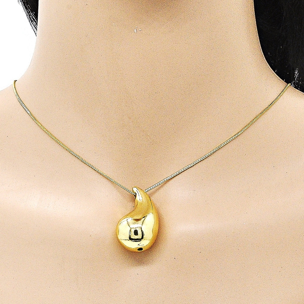 Oro Laminado Pendant Necklace, Gold Filled Style Teardrop Design, Polished, Golden Finish