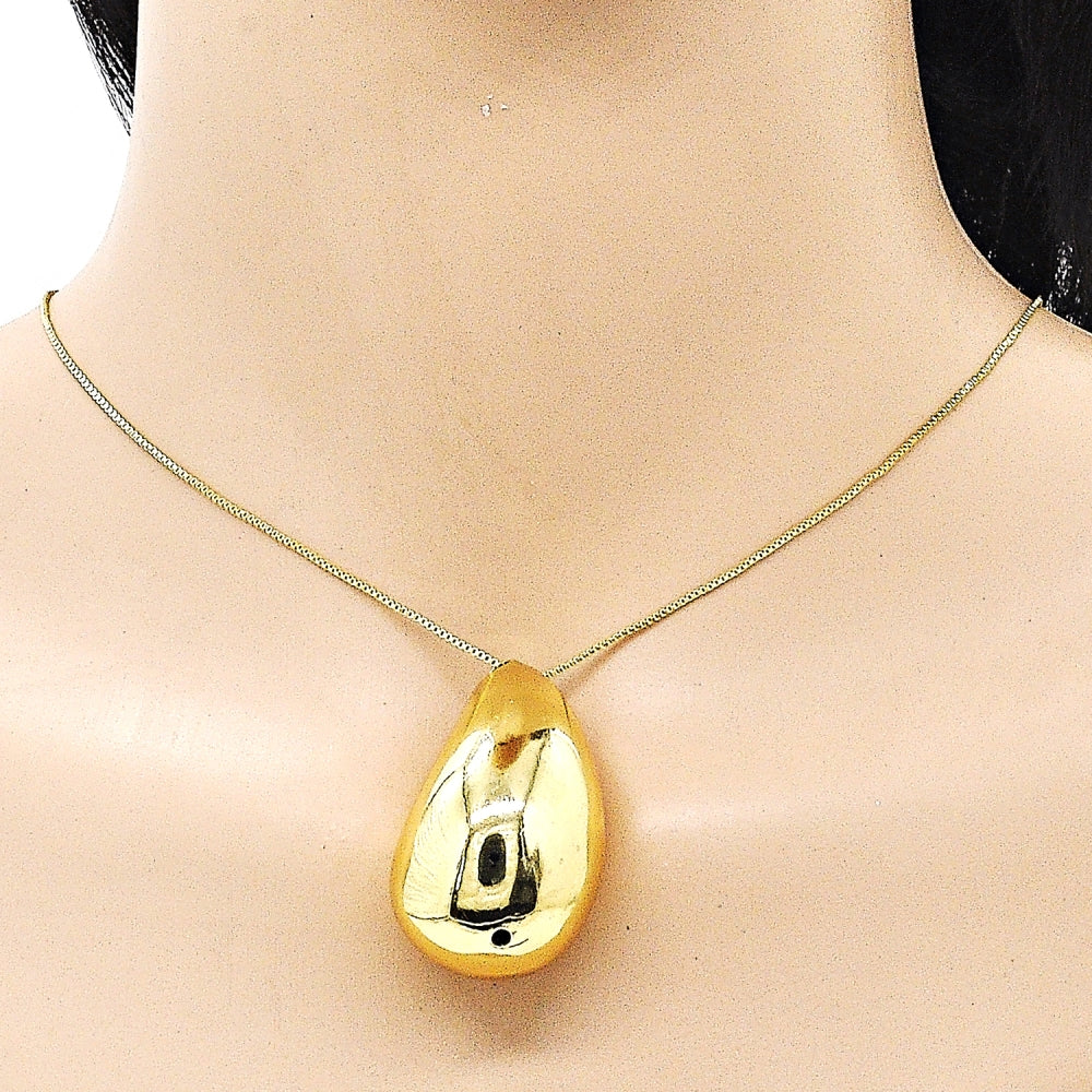 Oro Laminado Pendant Necklace, Gold Filled Style Teardrop Design, Polished, Golden Finish