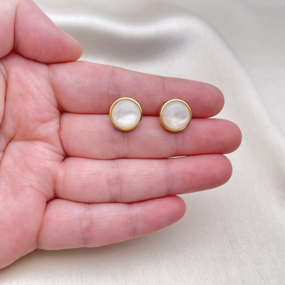 Oro Laminado Stud Earring, Gold Filled Style Ball Design, with White Opal, Polished, Golden Finish