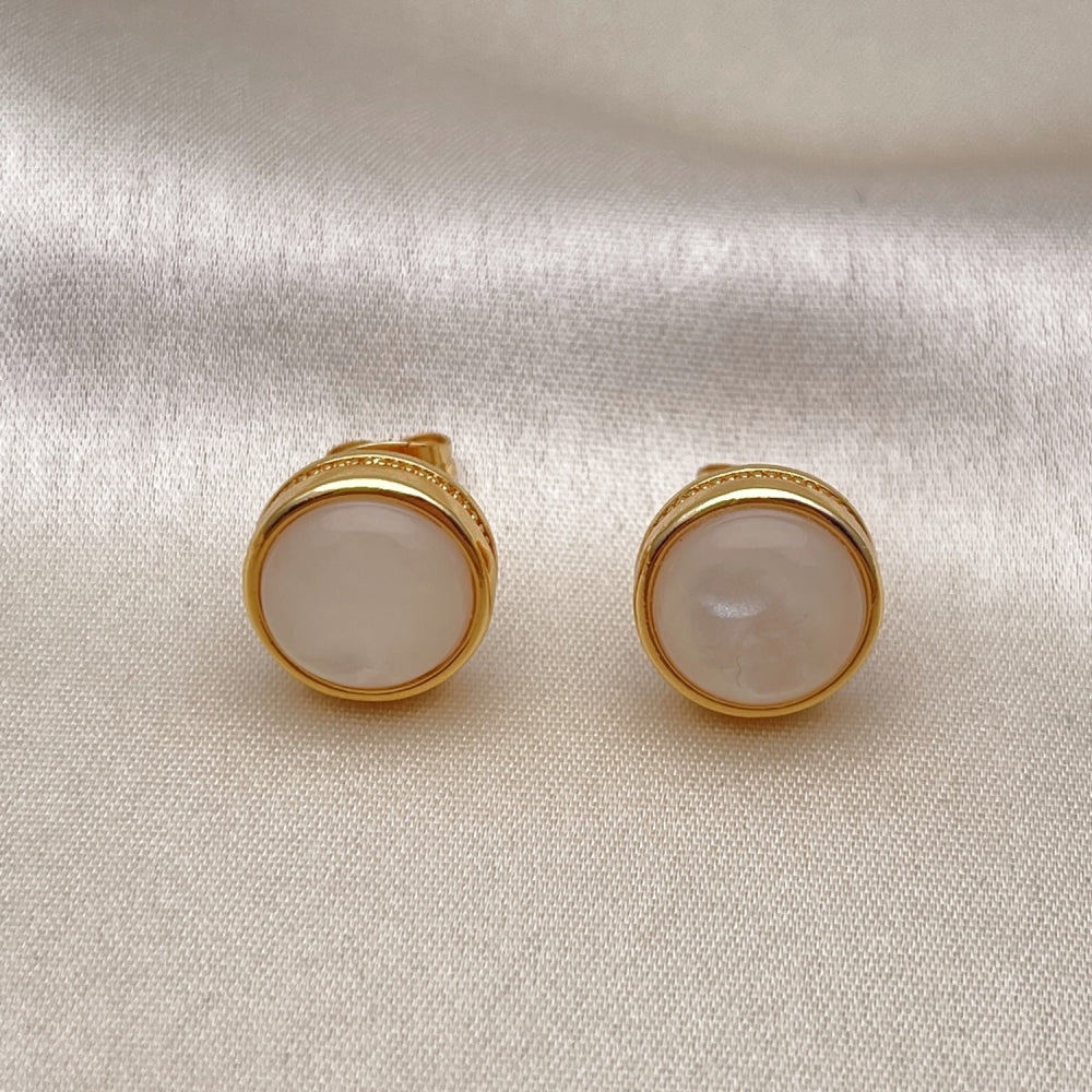Oro Laminado Stud Earring, Gold Filled Style Ball Design, with White Opal, Polished, Golden Finish