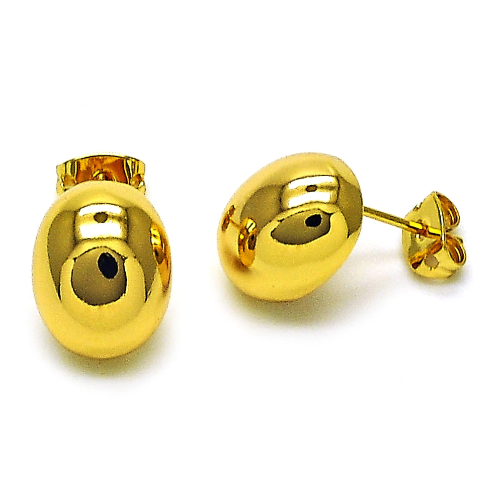 Oro Laminado Stud Earring, Gold Filled Style Ball Design, Polished, Golden Finish