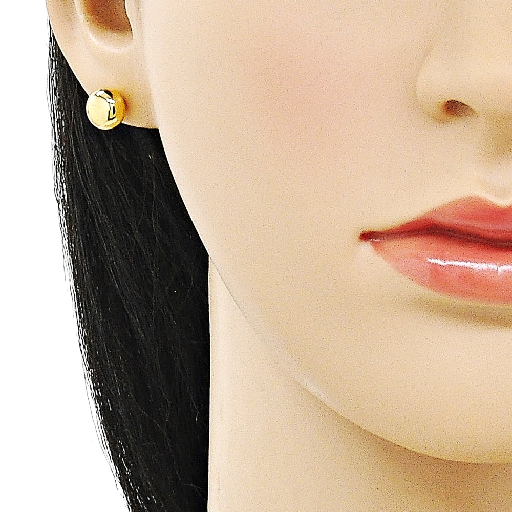 Oro Laminado Stud Earring, Gold Filled Style Ball and Hollow Design, Polished, Golden Finish