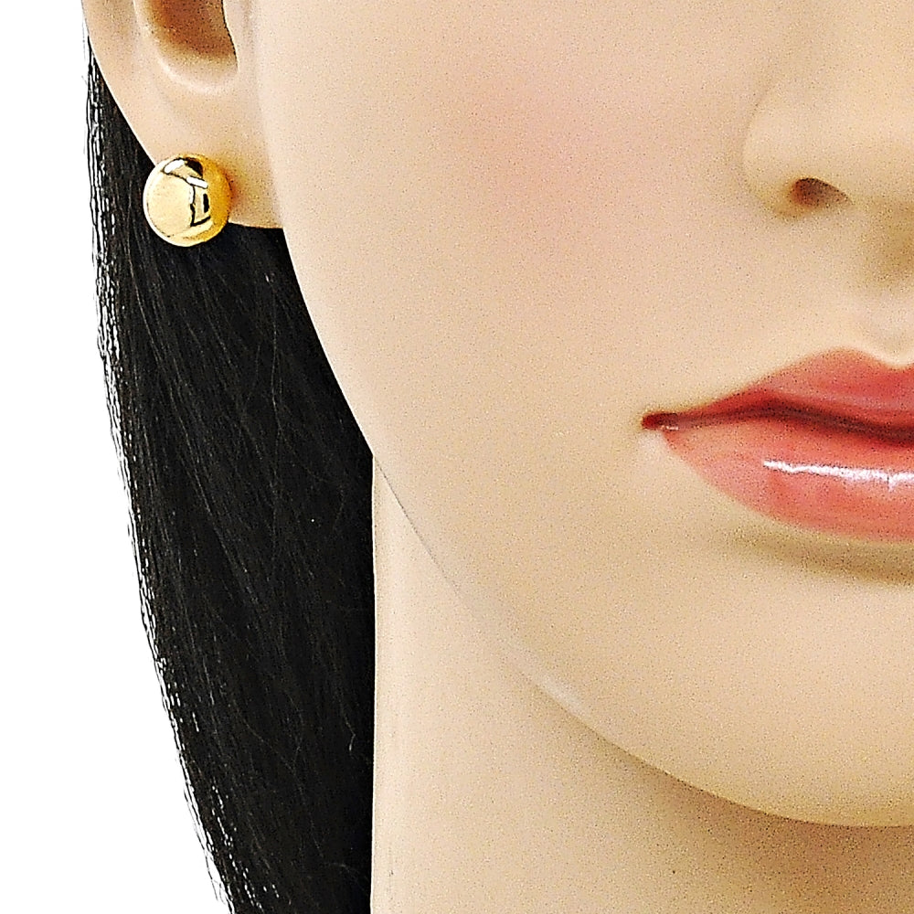 Oro Laminado Stud Earring, Gold Filled Style Ball and Hollow Design, Polished, Golden Finish