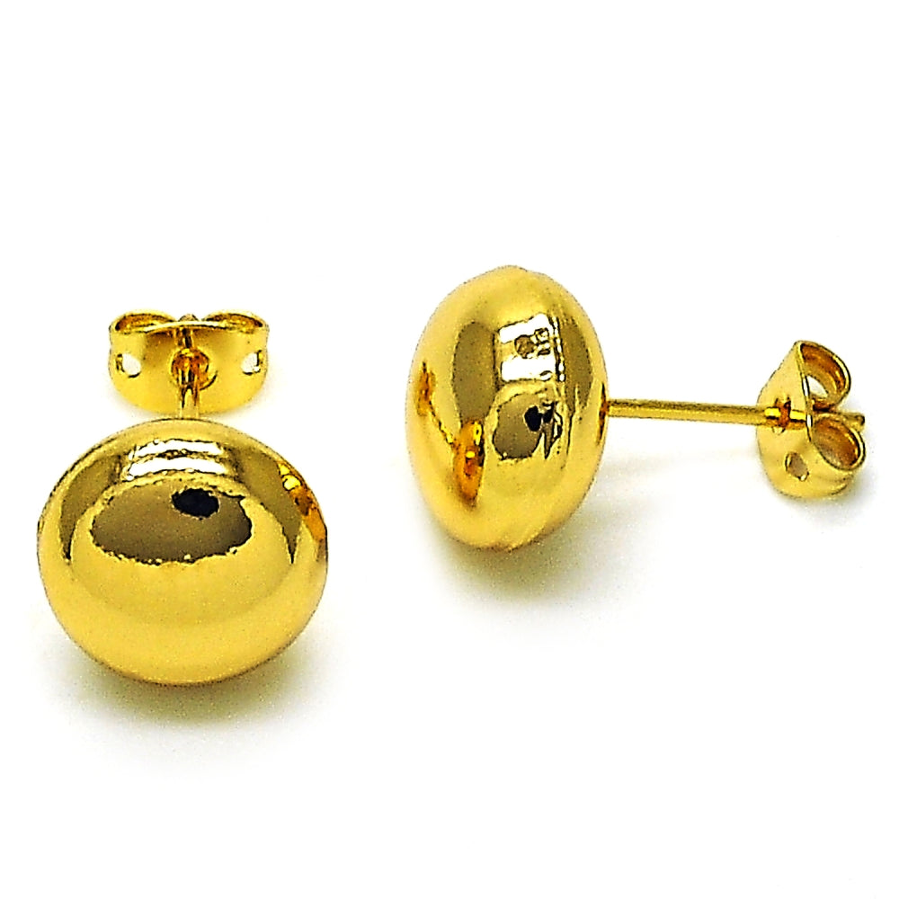 Oro Laminado Stud Earring, Gold Filled Style Ball and Hollow Design, Polished, Golden Finish