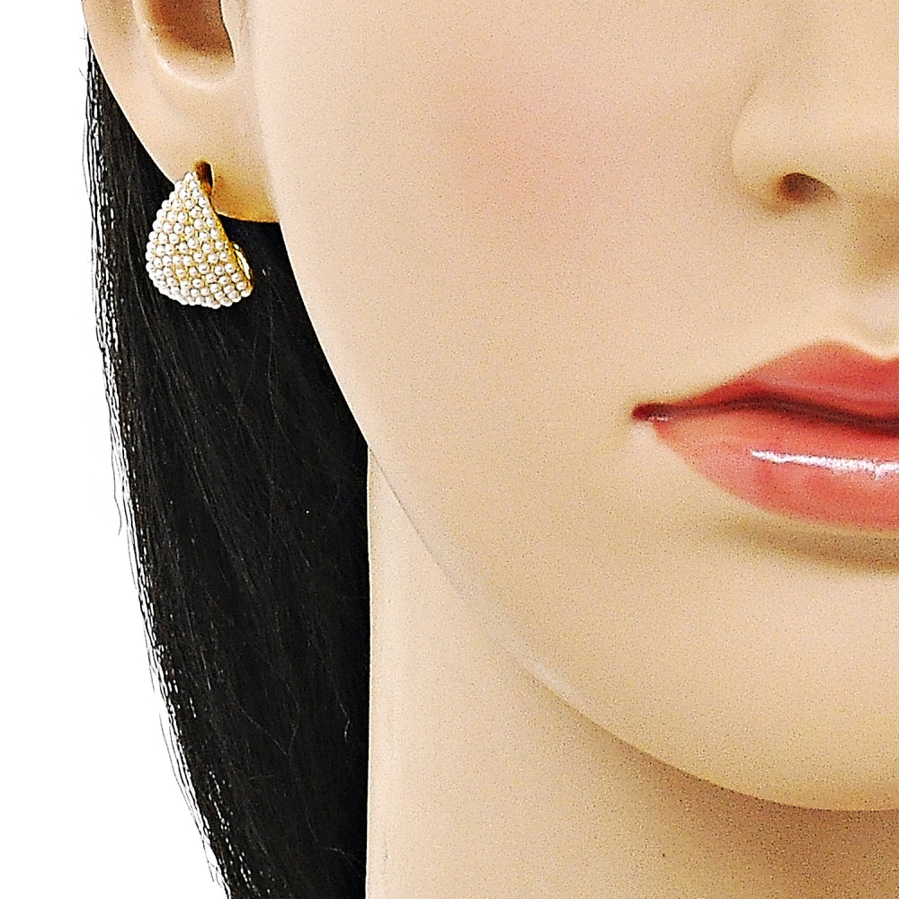 Oro Laminado Stud Earring, Gold Filled Style Teardrop Design, with Ivory Pearl, Polished, Golden Finish