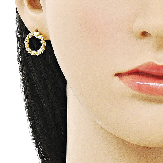Oro Laminado Stud Earring, Gold Filled Style Twist Design, with Ivory Pearl, Polished, Golden Finish
