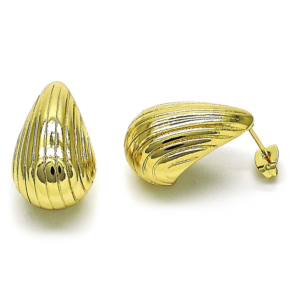 Oro Laminado Stud Earring, Gold Filled Style Teardrop Design, Diamond Cutting Finish, Golden Finish