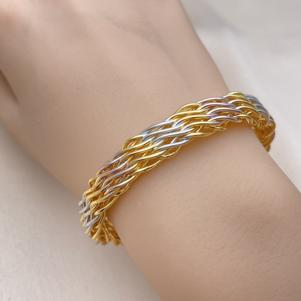 Oro Laminado Individual Bangle, Gold Filled Style Twist Design, Polished, Tricolor
