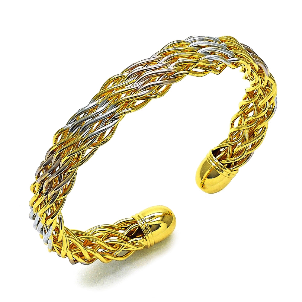 Oro Laminado Individual Bangle, Gold Filled Style Twist Design, Polished, Tricolor