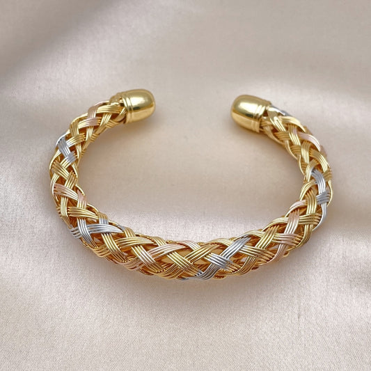Oro Laminado Individual Bangle, Gold Filled Style Twist Design, Polished, Tricolor