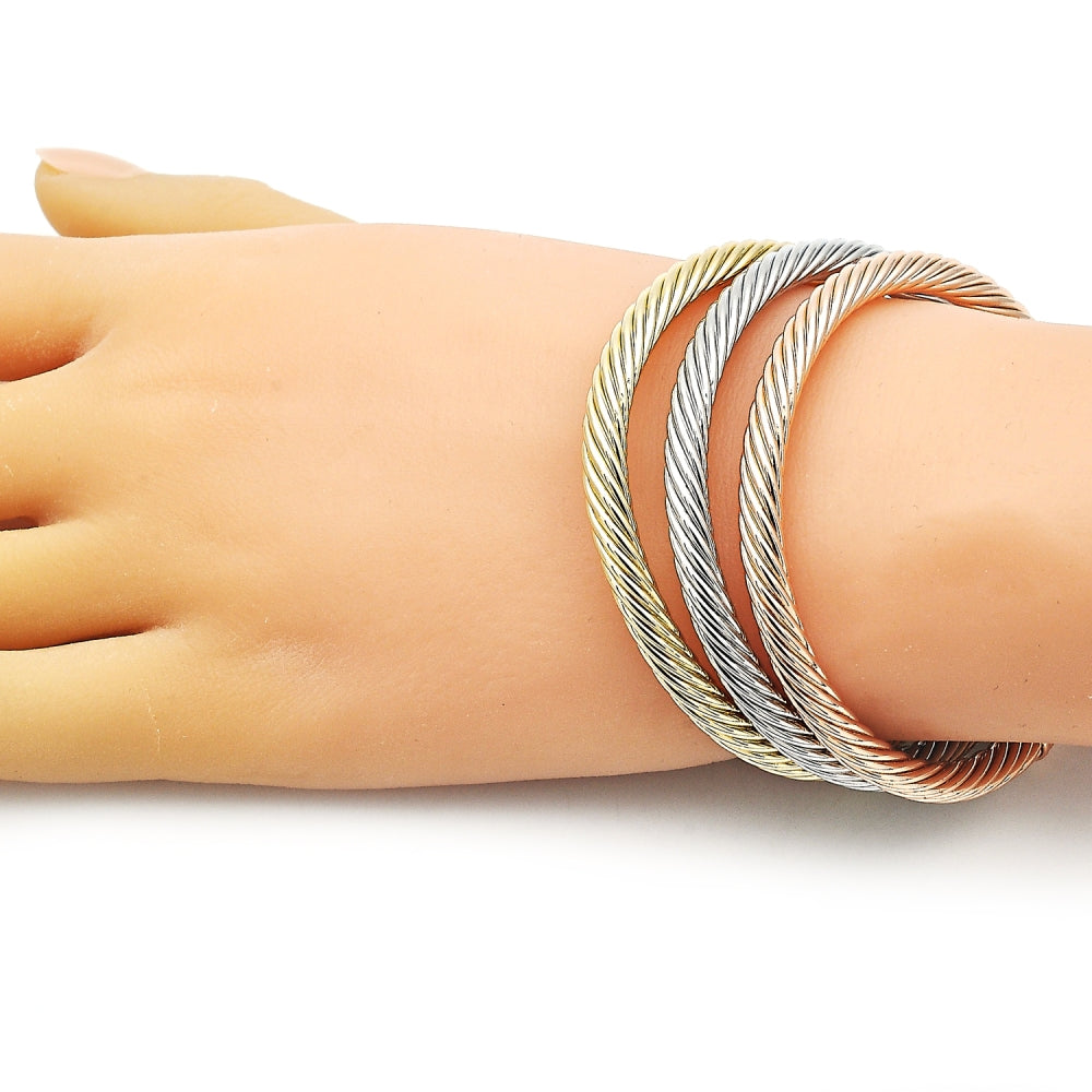 Oro Laminado Trio Bangle, Gold Filled Style Twist Design, Polished, Tricolor