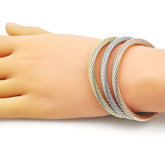 Oro Laminado Trio Bangle, Gold Filled Style Twist Design, Polished, Tricolor