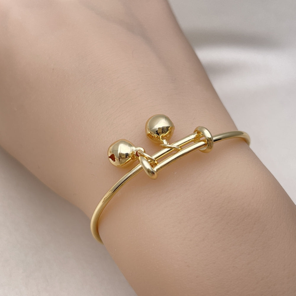 Oro Laminado Individual Bangle, Gold Filled Style Rattle Charm Design, Polished, Golden Finish