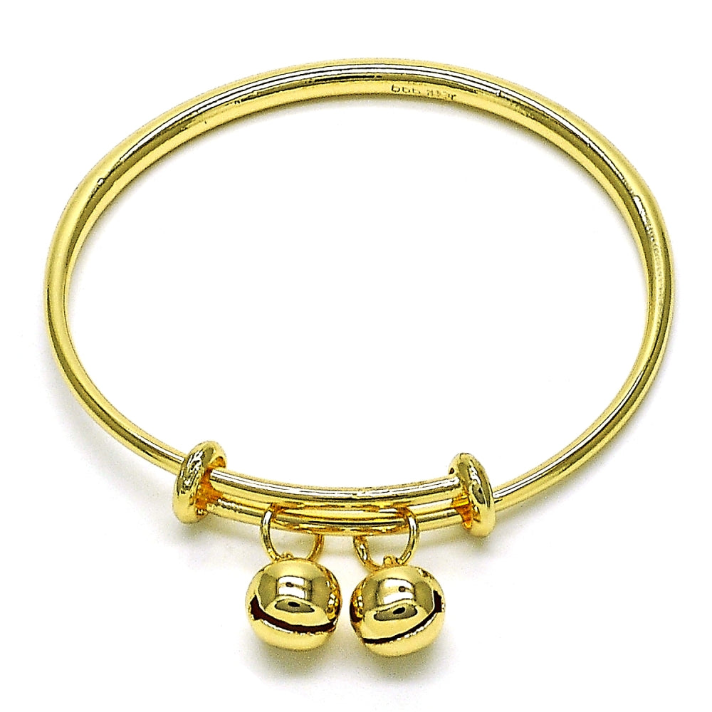 Oro Laminado Individual Bangle, Gold Filled Style Rattle Charm Design, Polished, Golden Finish