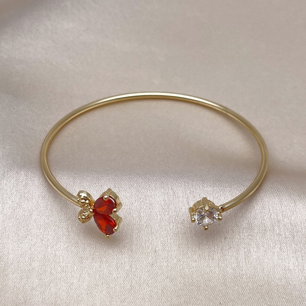 Oro Laminado Individual Bangle, Gold Filled Style Butterfly Design, with Garnet and White Cubic Zirconia, Polished, Golden Finish