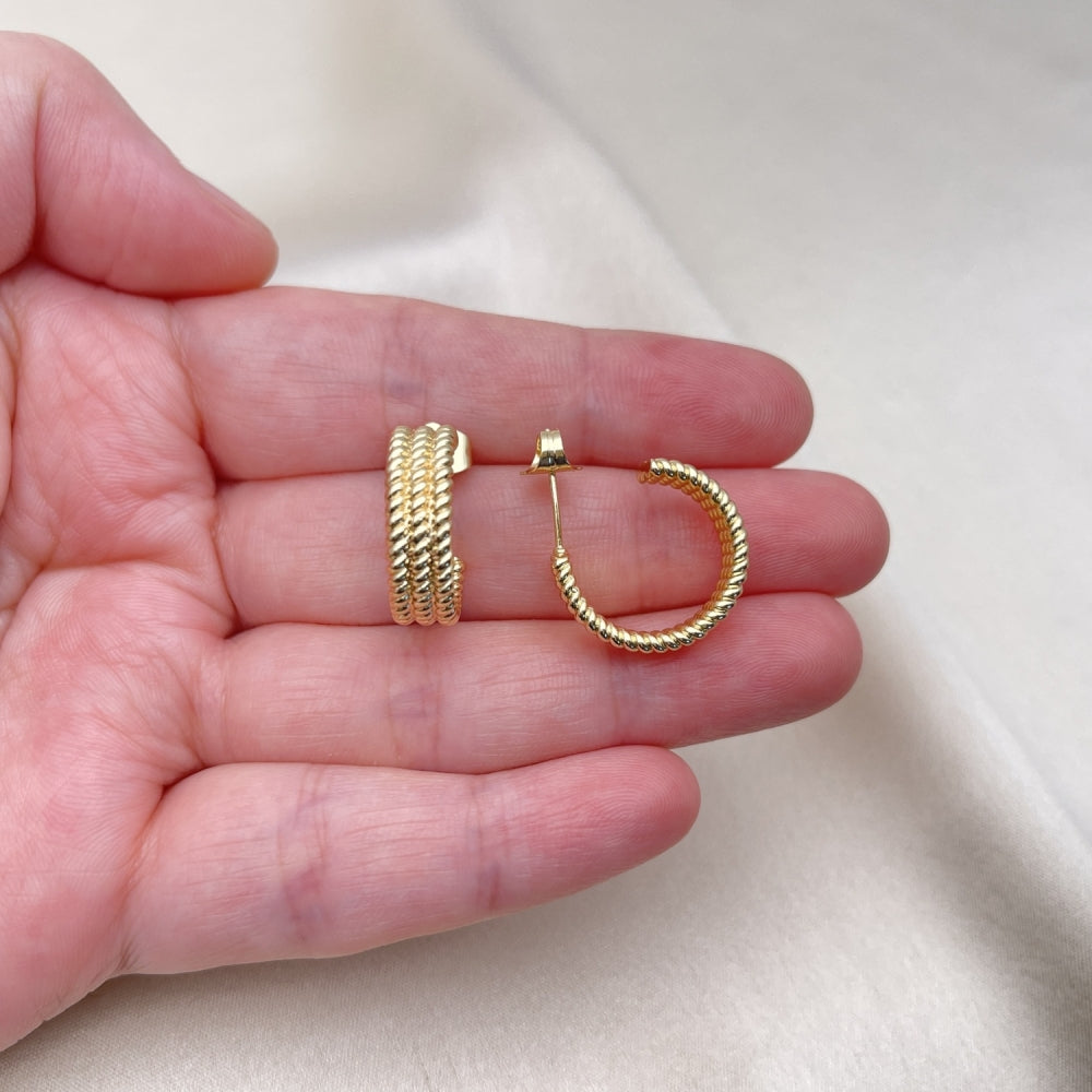 Oro Laminado Small Hoop, Gold Filled Style Twist Design, Polished, Golden Finish