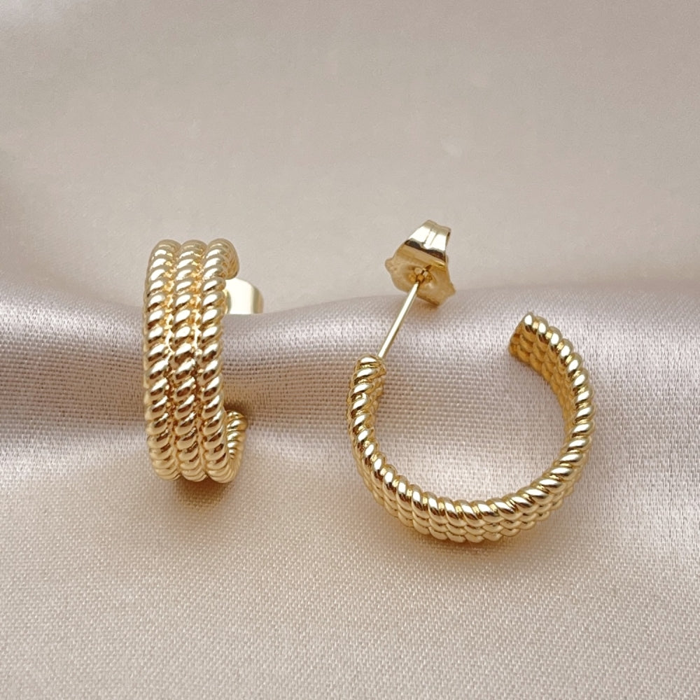 Oro Laminado Small Hoop, Gold Filled Style Twist Design, Polished, Golden Finish