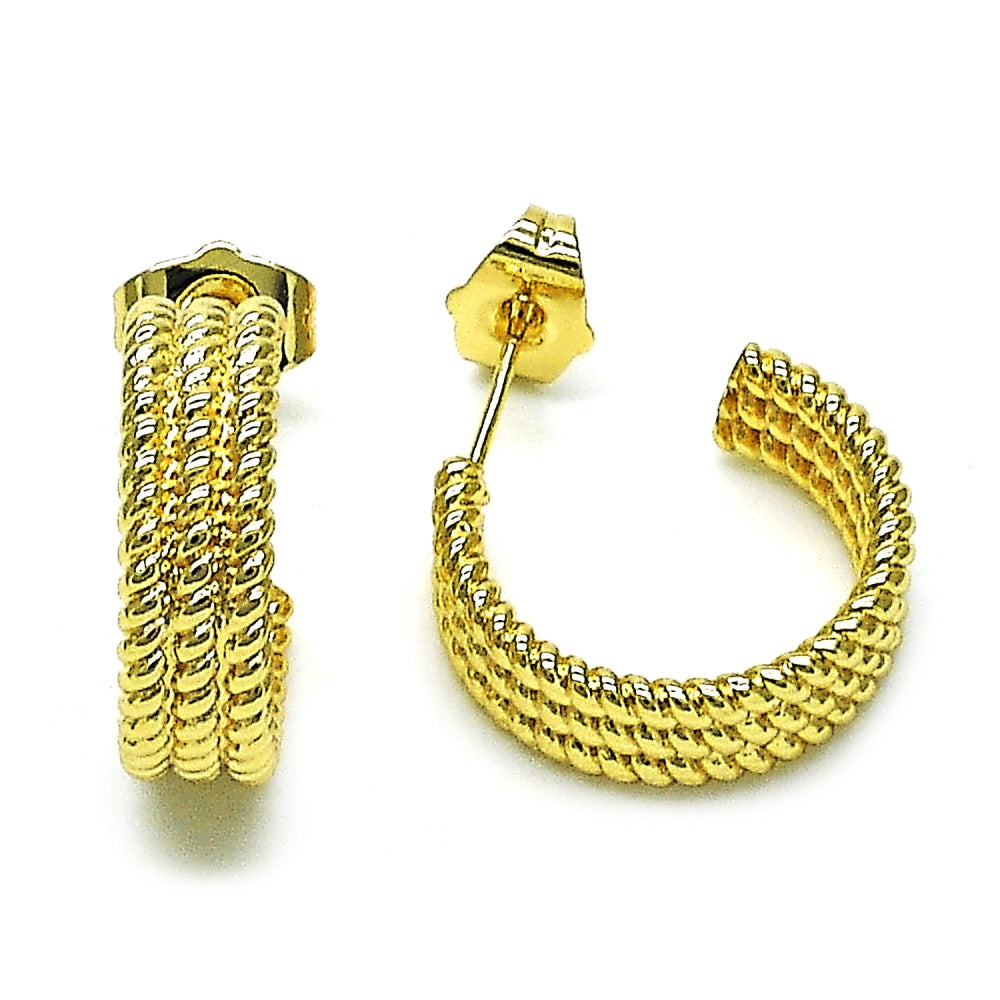 Oro Laminado Small Hoop, Gold Filled Style Twist Design, Polished, Golden Finish