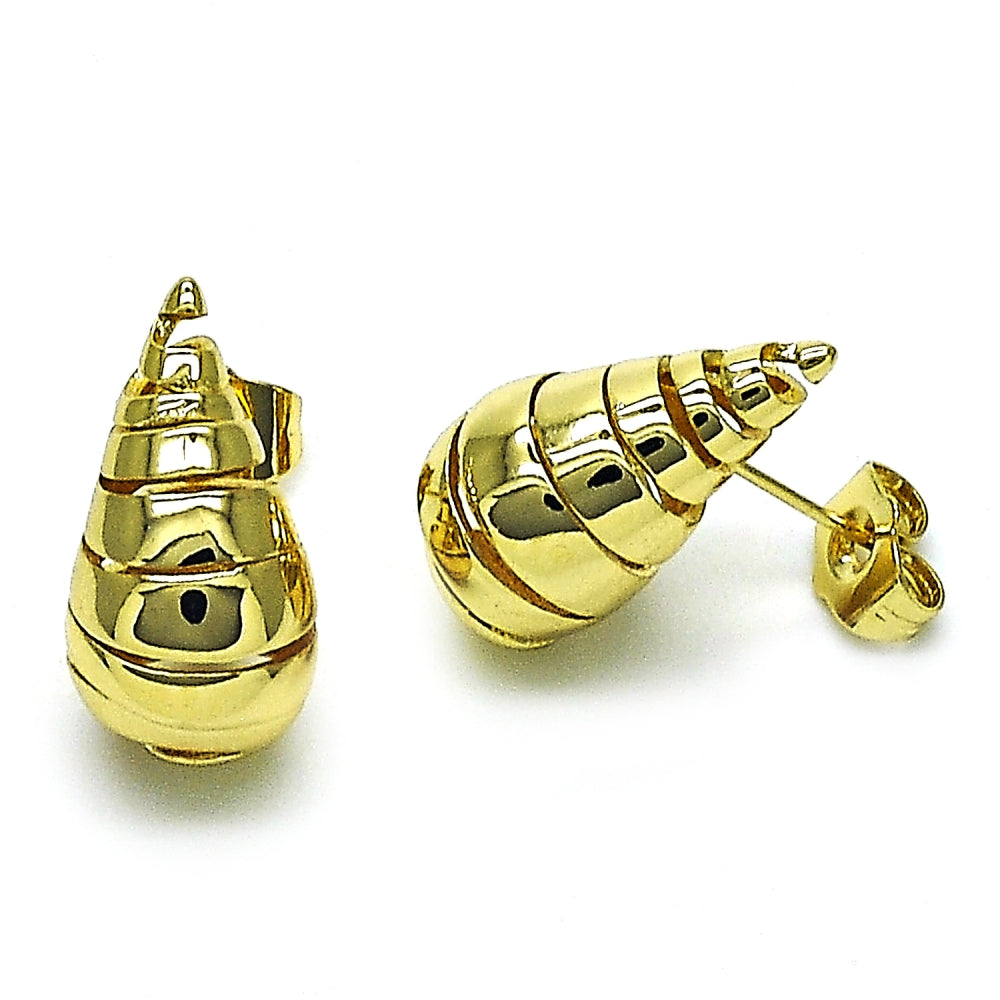 Oro Laminado Stud Earring, Gold Filled Style Teardrop and Twist Design, Polished, Golden Finish