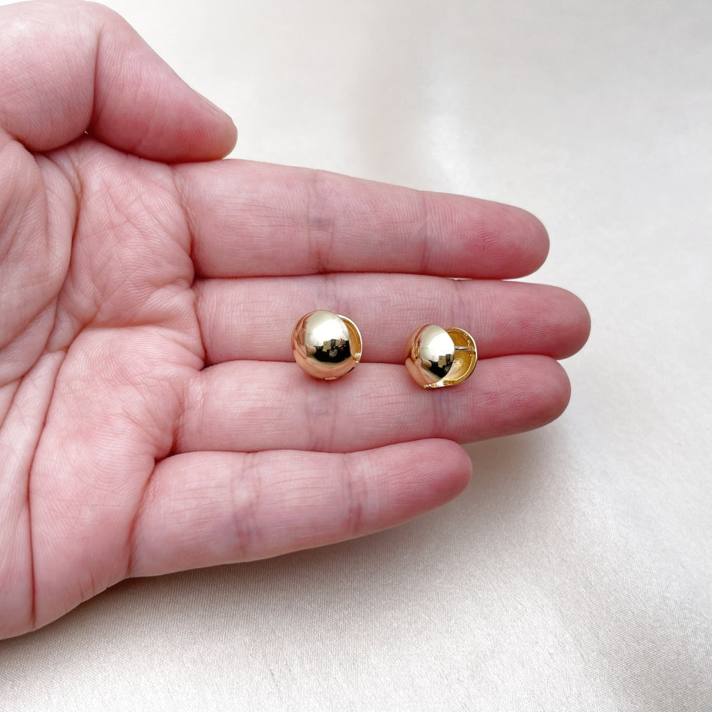 Oro Laminado Huggie Hoop, Gold Filled Style Ball Design, Polished, Golden Finish