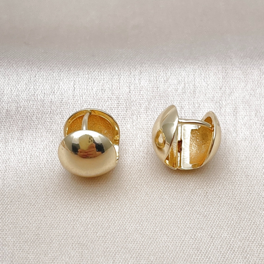 Oro Laminado Huggie Hoop, Gold Filled Style Ball Design, Polished, Golden Finish
