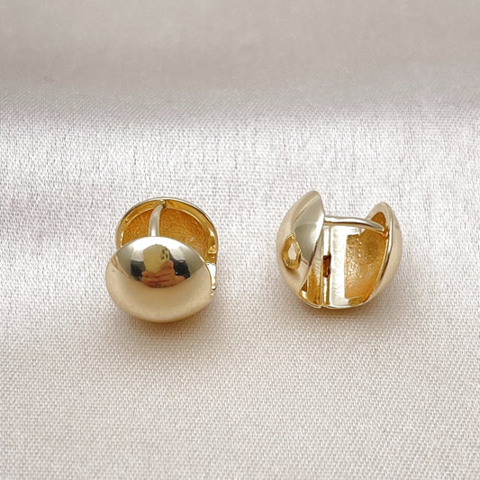Oro Laminado Huggie Hoop, Gold Filled Style Ball Design, Polished, Golden Finish
