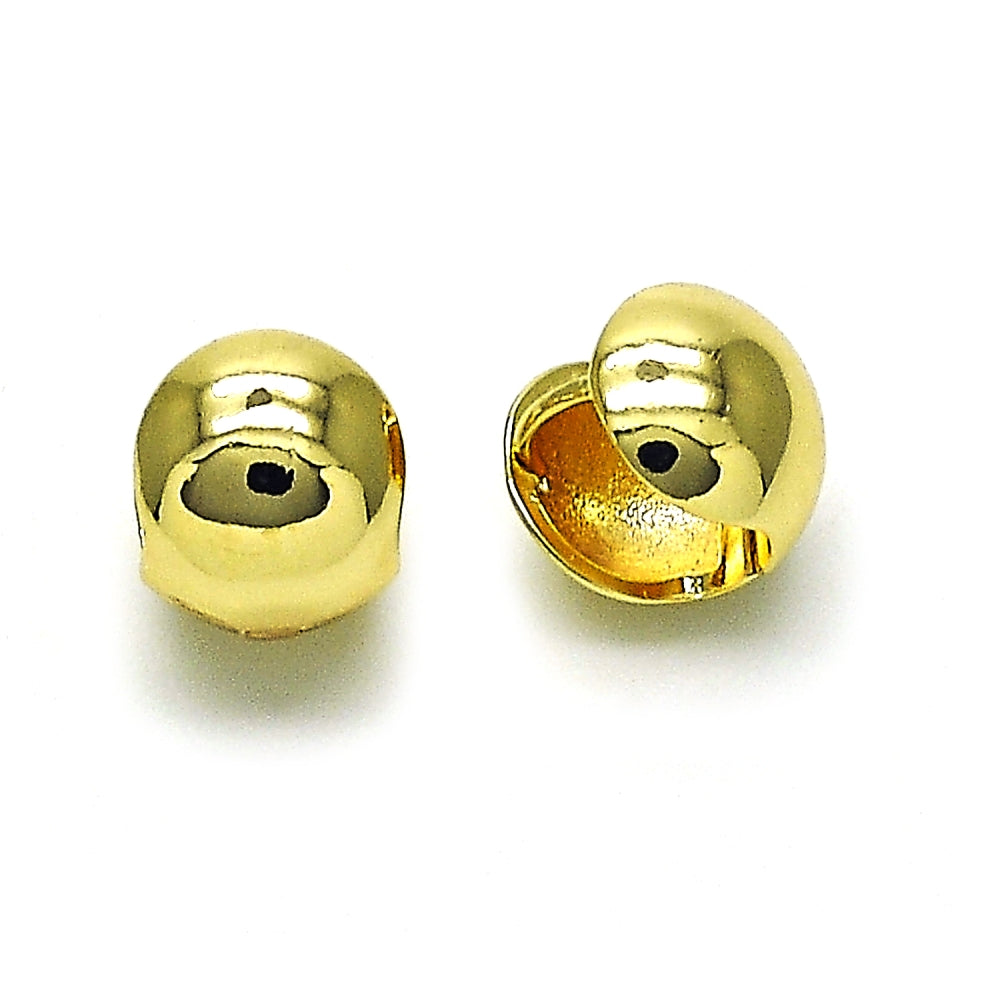 Oro Laminado Huggie Hoop, Gold Filled Style Ball Design, Polished, Golden Finish