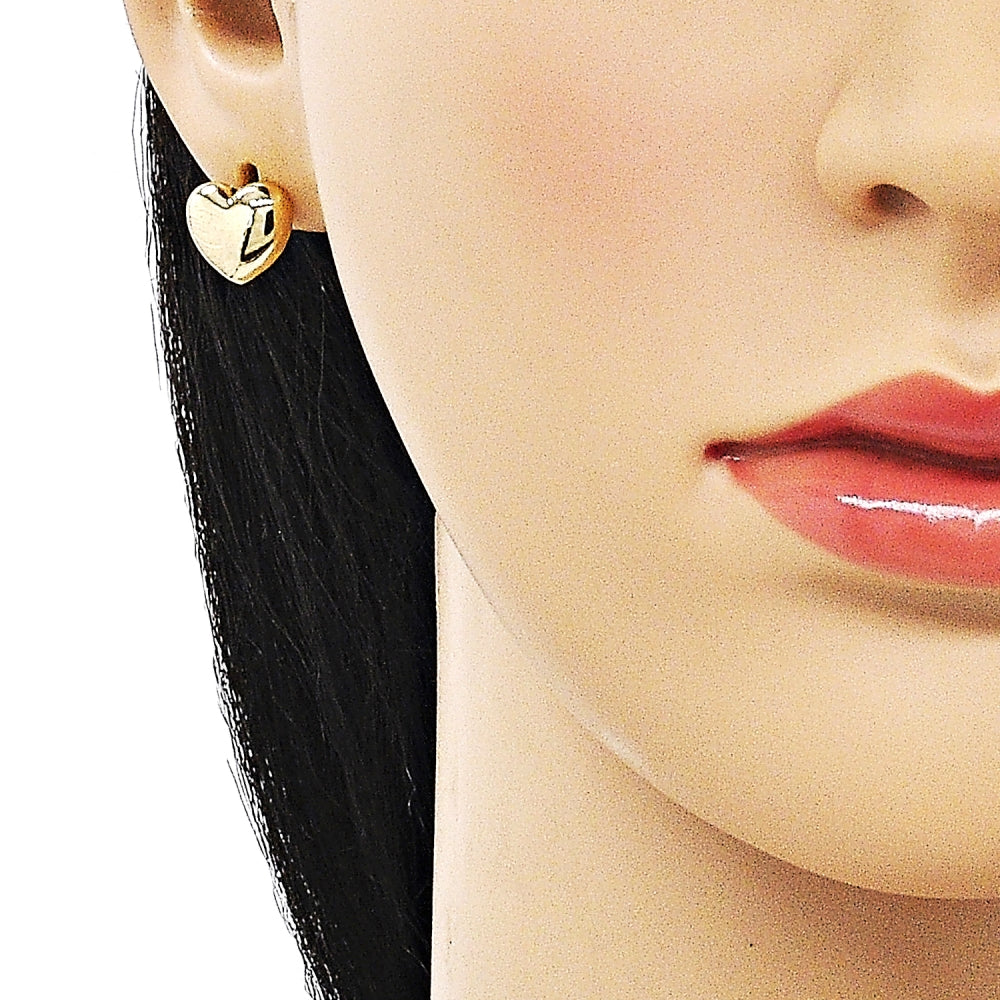 Oro Laminado Stud Earring, Gold Filled Style Heart Design, Polished, Golden Finish