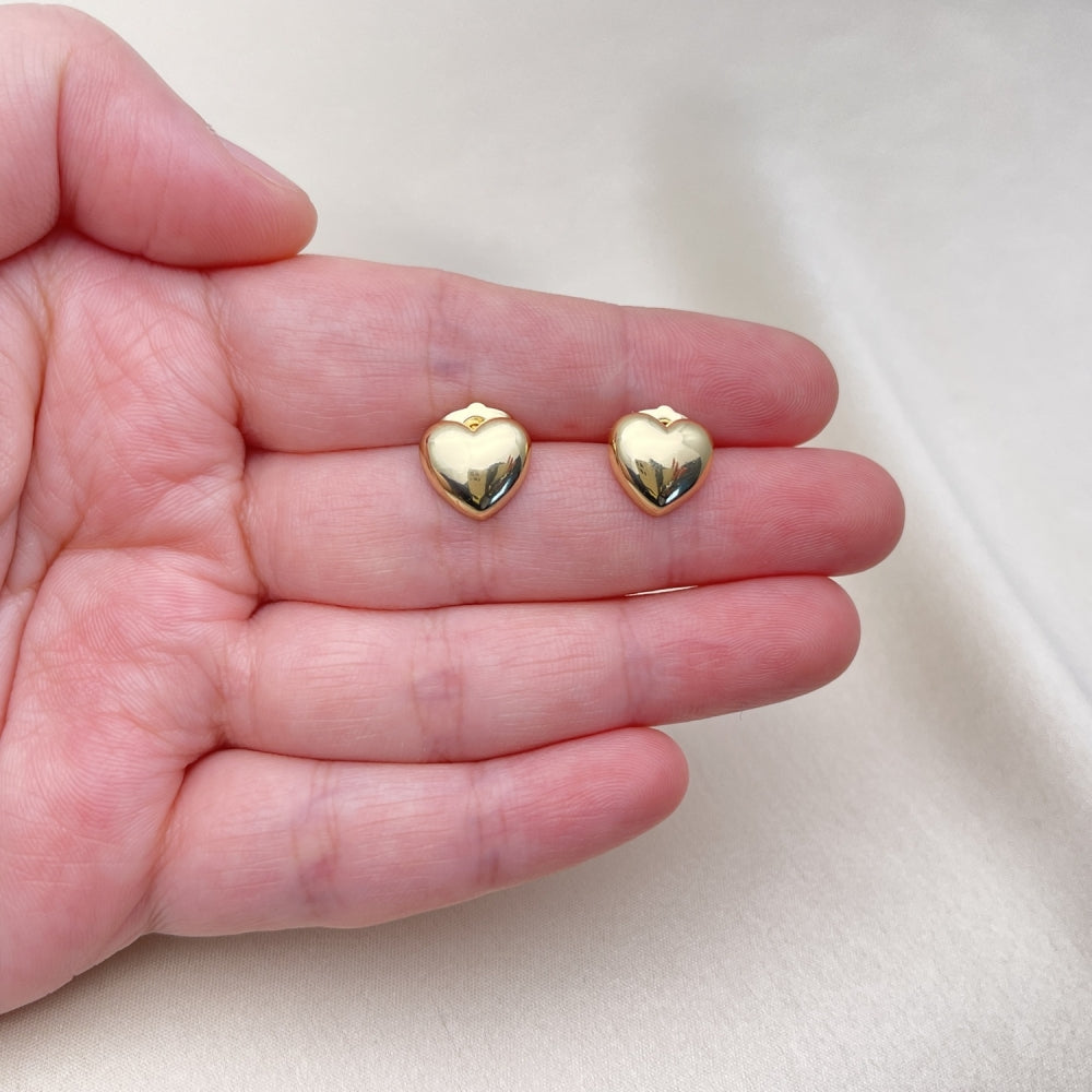 Oro Laminado Stud Earring, Gold Filled Style Heart Design, Polished, Golden Finish