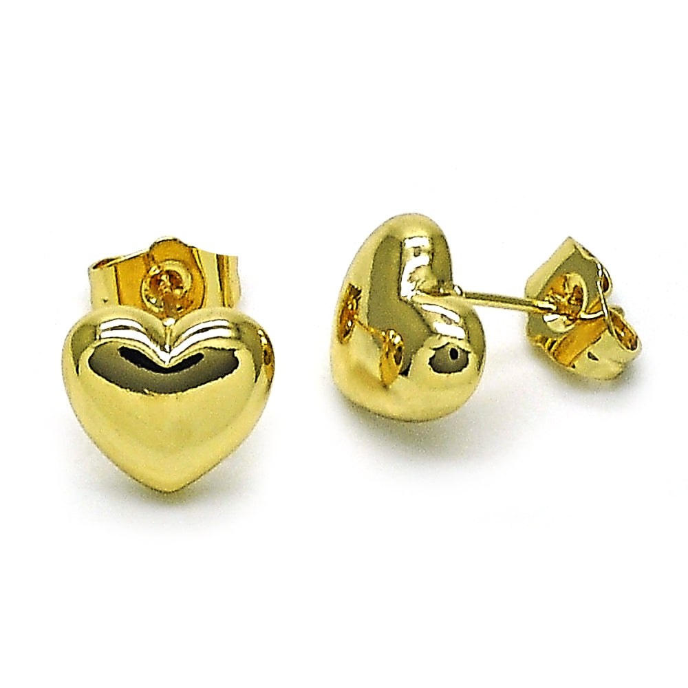 Oro Laminado Stud Earring, Gold Filled Style Heart Design, Polished, Golden Finish