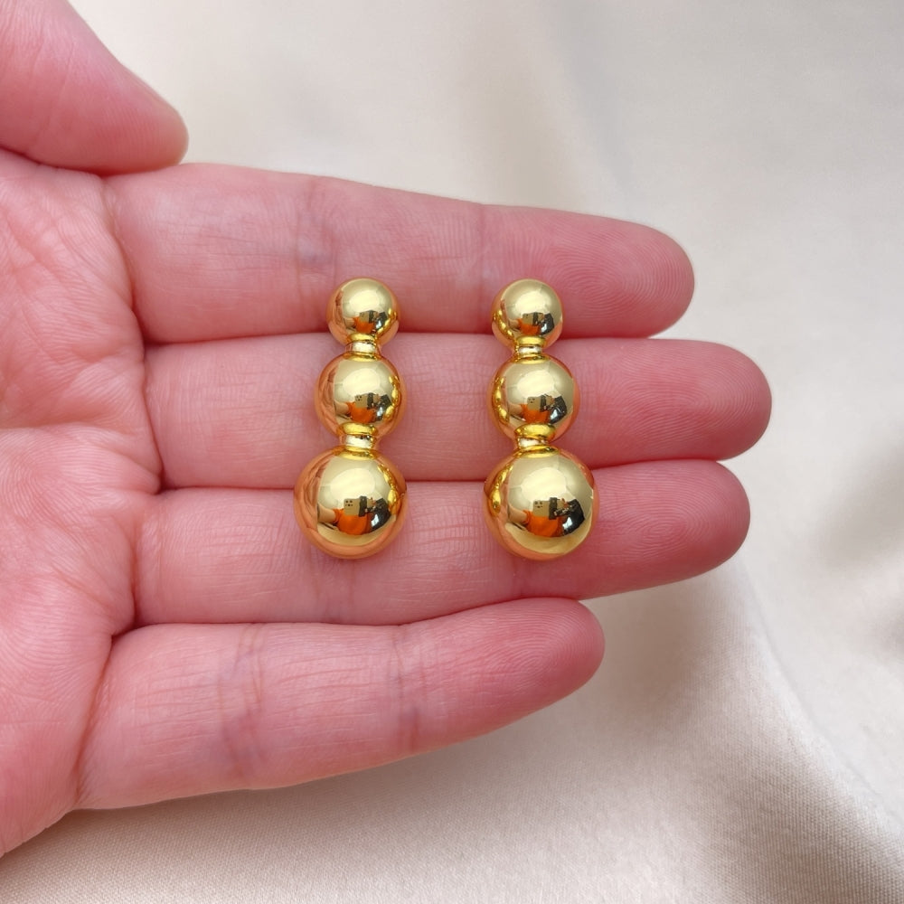 Oro Laminado Long Earring, Gold Filled Style Ball and Hollow Design, Polished, Golden Finish