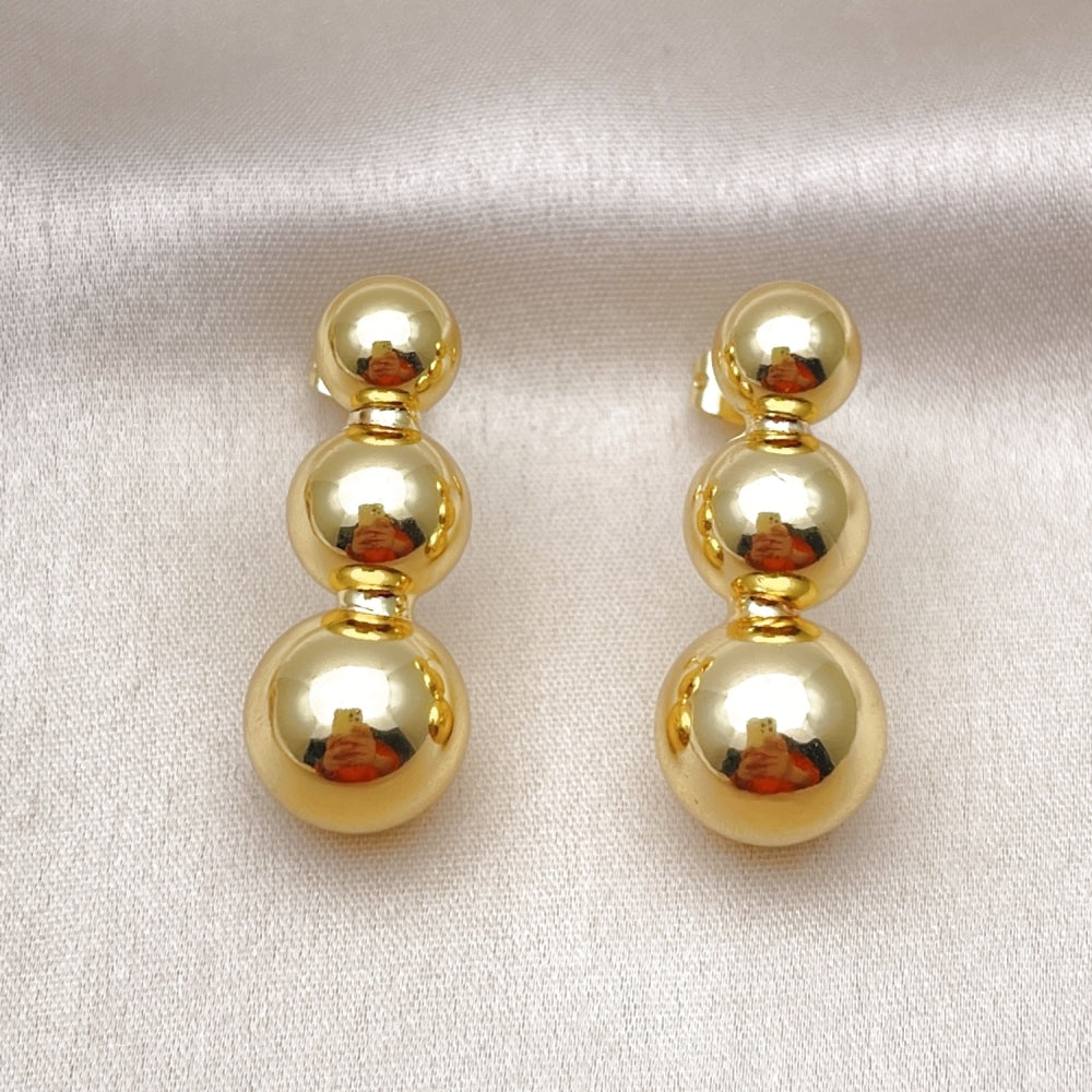 Oro Laminado Long Earring, Gold Filled Style Ball and Hollow Design, Polished, Golden Finish