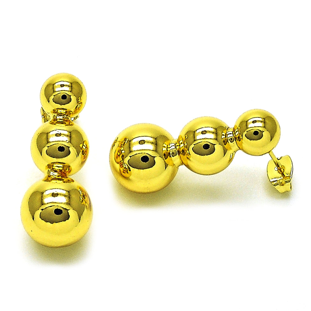 Oro Laminado Long Earring, Gold Filled Style Ball and Hollow Design, Polished, Golden Finish