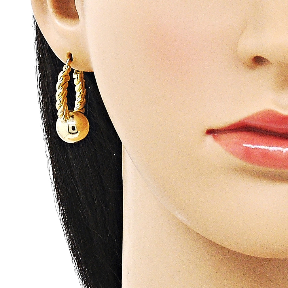 Oro Laminado Small Hoop, Gold Filled Style Ball Design, Polished, Golden Finish